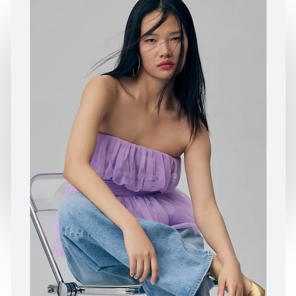BNWT Lavender Flat White Tulle Tube Top Medium
